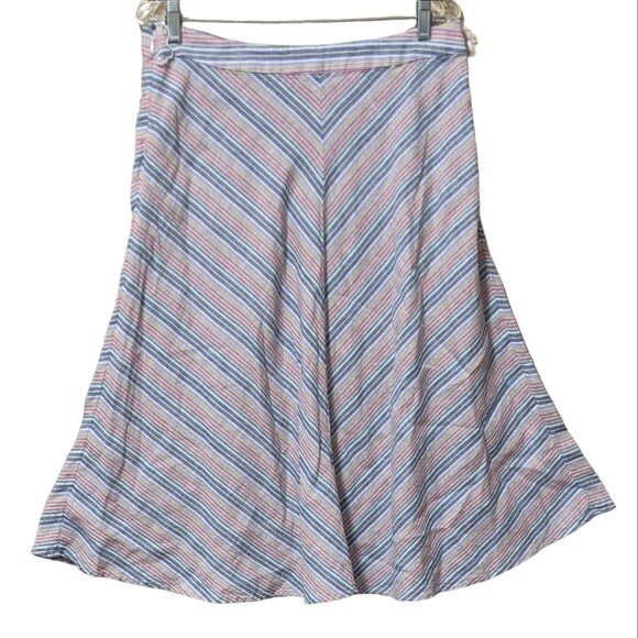 Talbots linen blend multicolor striped flowy breezy summer midi skirt 14P - Picture 6 of 6